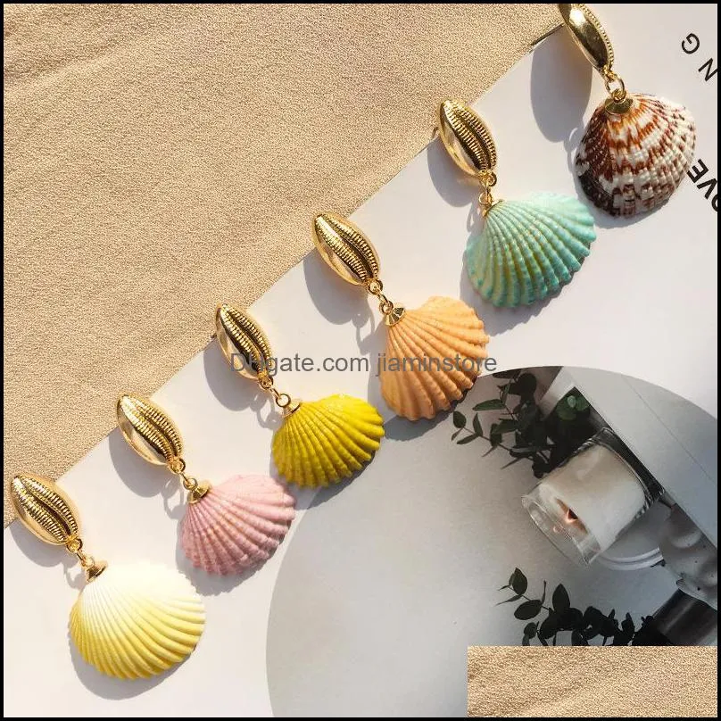 fashion colorful natural shell dangle earring for women boho gold plating alloy hoop earring summer beach jewelry