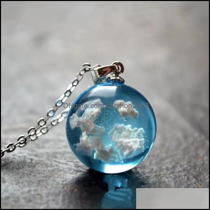 creative handmade blue sky white cloud pendant necklace fashion women resin ball moon pendant necklace transparent lady jewelry gift