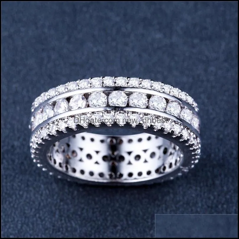 couple band ring with round brilliant white cz channel setting fashion korean style jewelry wedding for women men rings