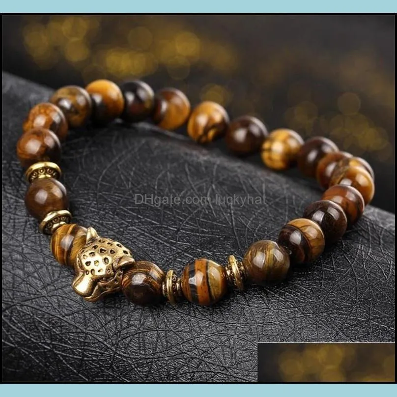 fashion natural agate lapis lazuli tiger eye prayer beads bracelets bracelet jewelry stretch leopard head 