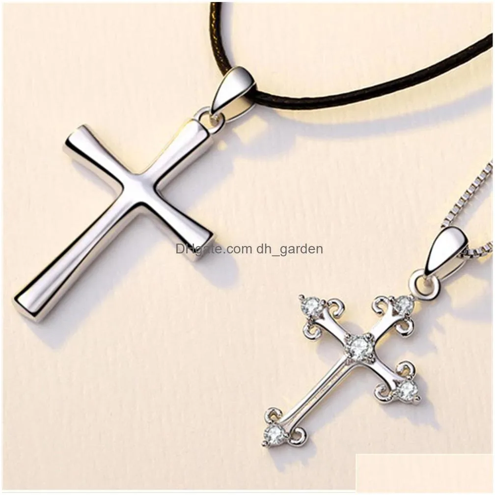 s925 sterling silver couple necklace pendant korean version male and female students fashion simple cross pendant xl1c062