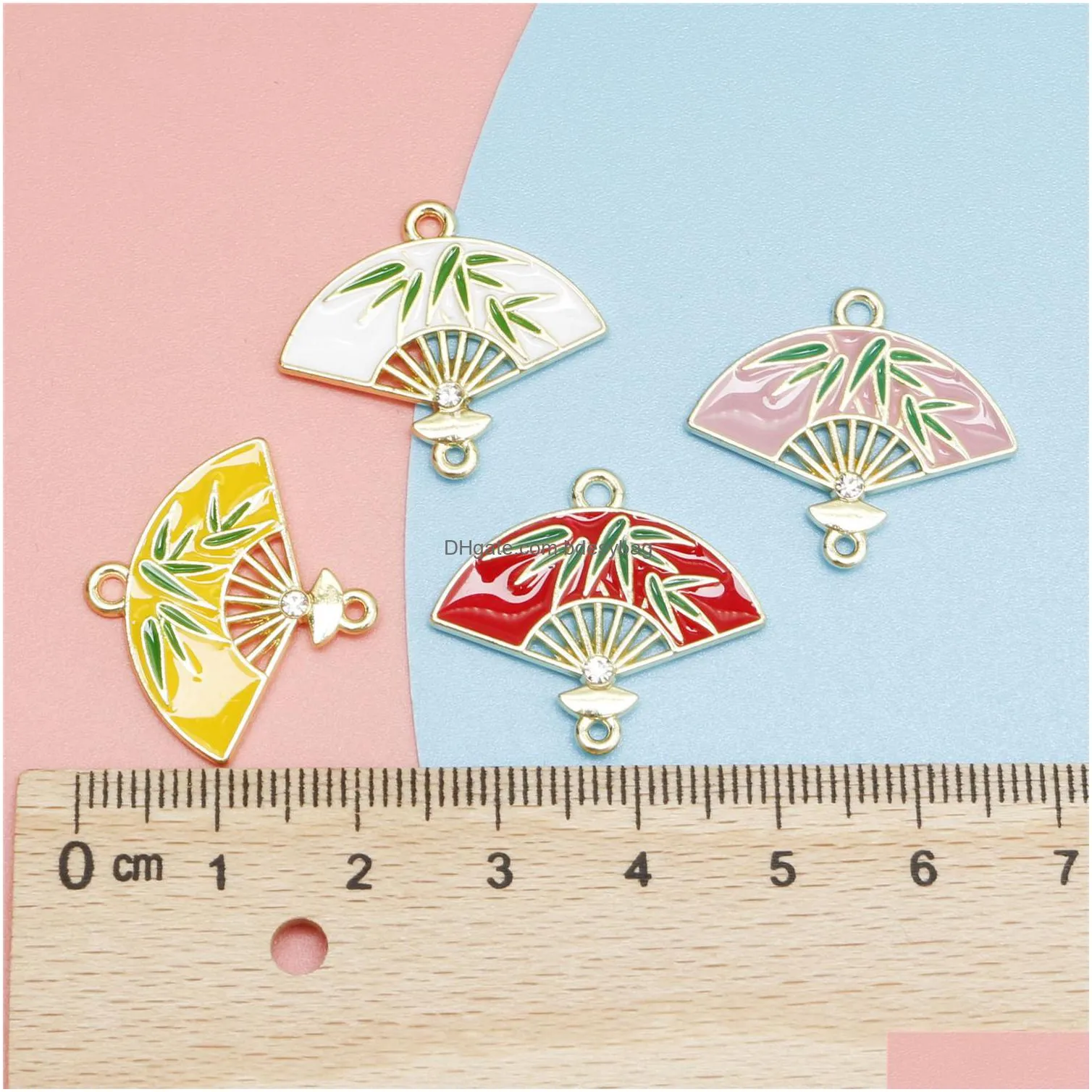 20pcs/lot chinese style enamel fan charms connectors diy earring bracelet necklace pendant for jewelry making accessories
