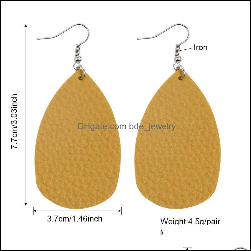  classic pu leather earrings for women girls bomemia wedding oval water drop dangle earrings two sides printing fashion jewelry