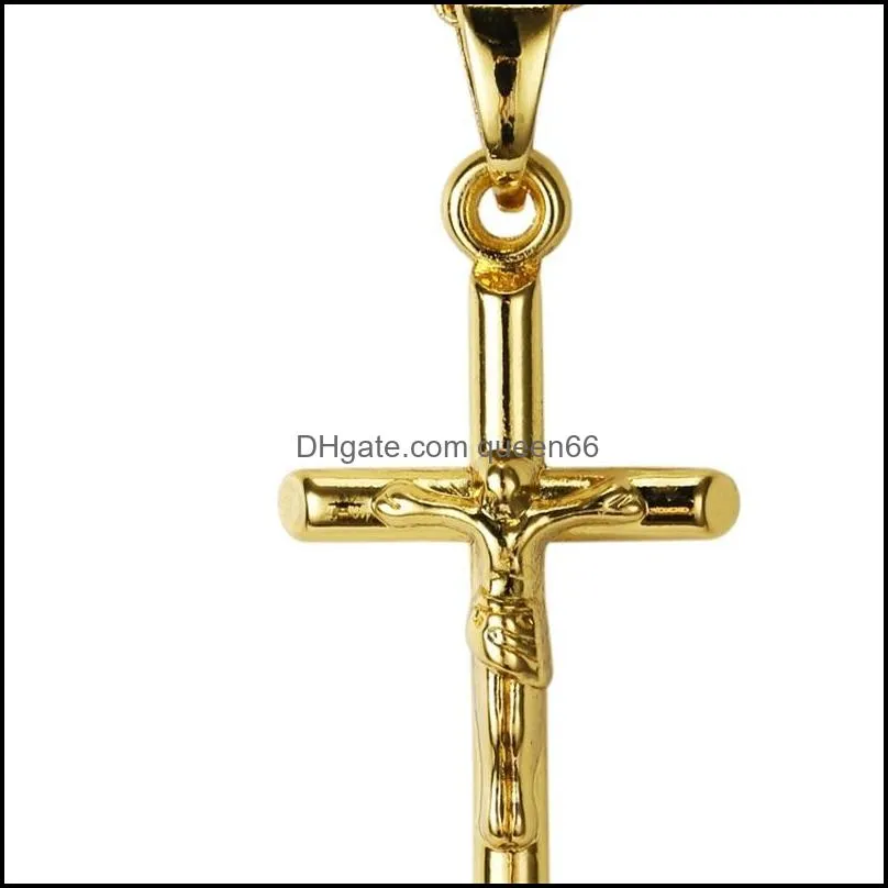 18k gold silver mens cross necklace charm jesus pendant necklaces fashion hip hop jewelry steel chain trendy for men