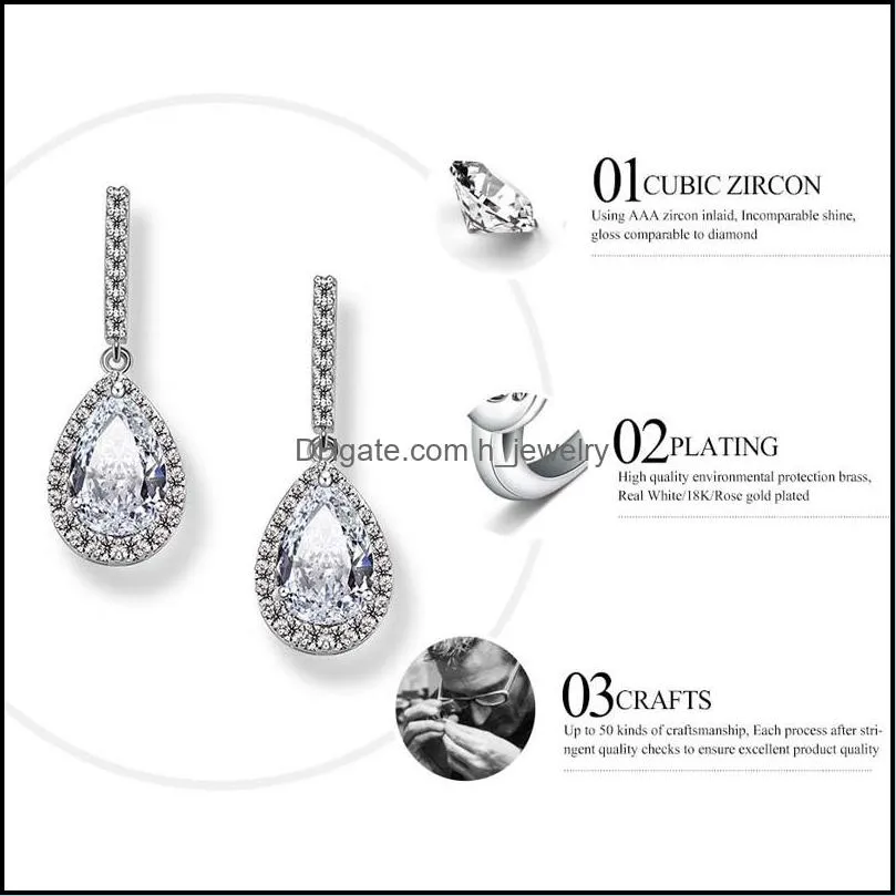 fashion3a cubic zirconia waterdrop drop earring for women elegant copper inlaid zircon cz earring gift for brides bridesmaids