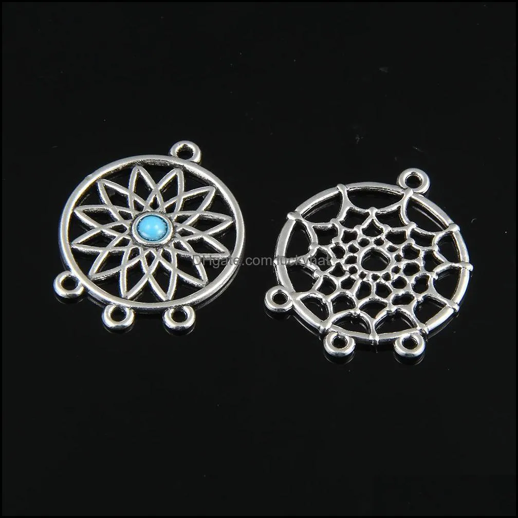  100pcs/lot diameter 28mm hollow blue crystal jewelry charm fashion zion alloy flower charm pendants for diy making