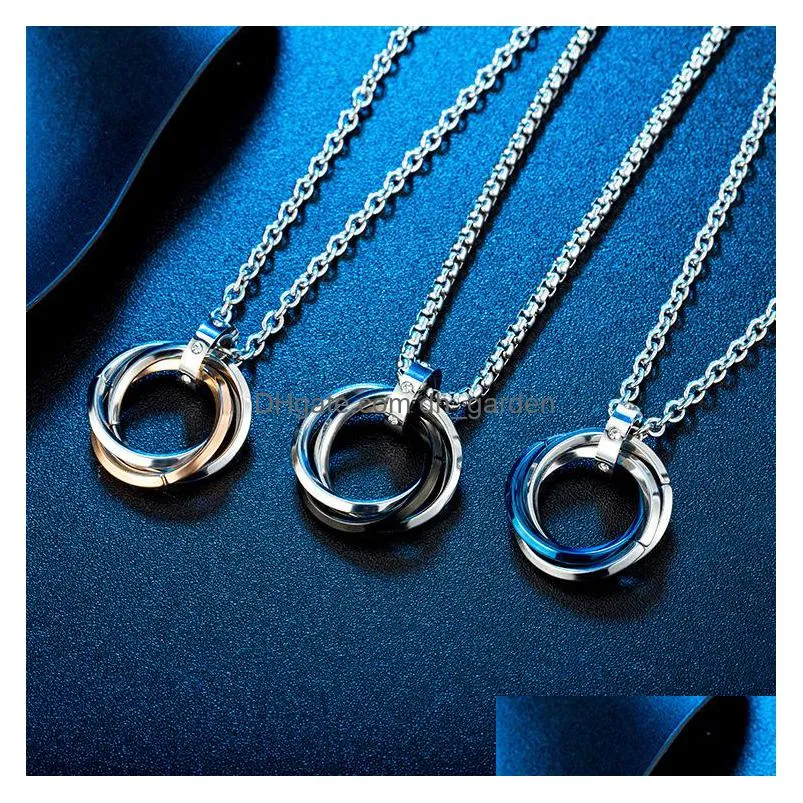 wholesale tiktok japan korea 24 inches hiphop pendant metrosexual three ring titanium steel necklace circles art pendants