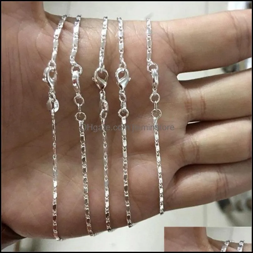 10pcs plated silver tile necklaces chains 2mm womens figaro link necklace 163041 q2