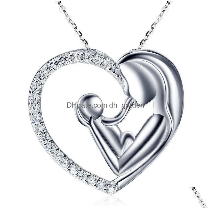 mothers day necklace send mother zircon silver full circle and child theme jewelry pendant gift