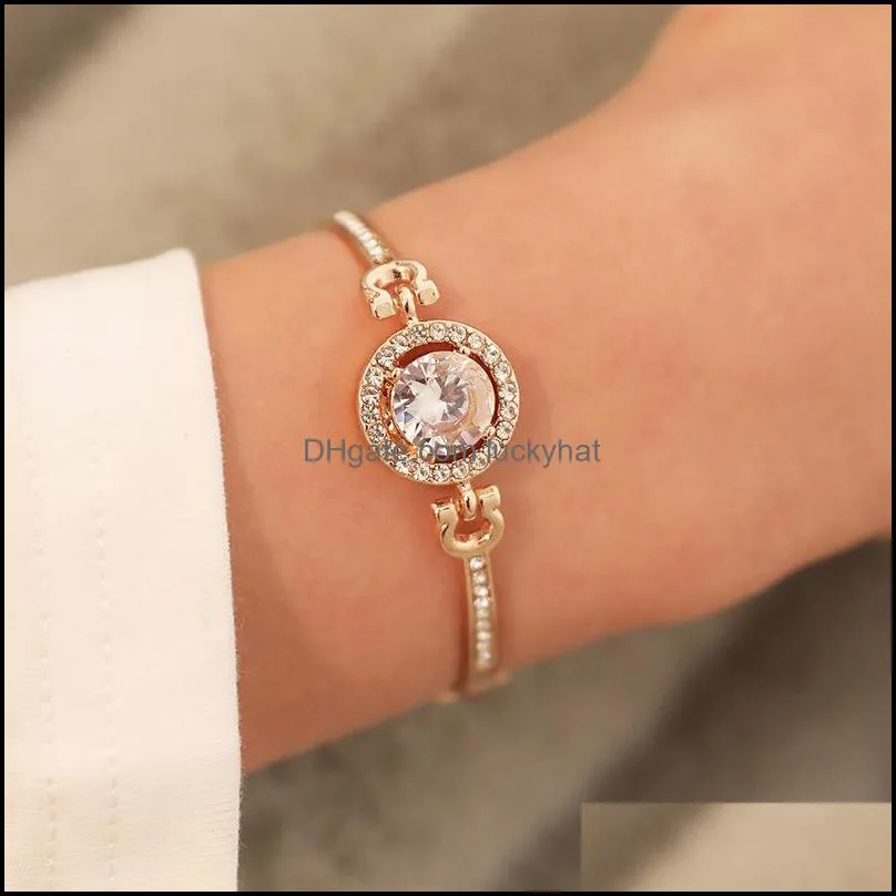 fashion rhinestone zircon bracelet for women big crystal stone adjustable size gold silver rose gold bracelet party