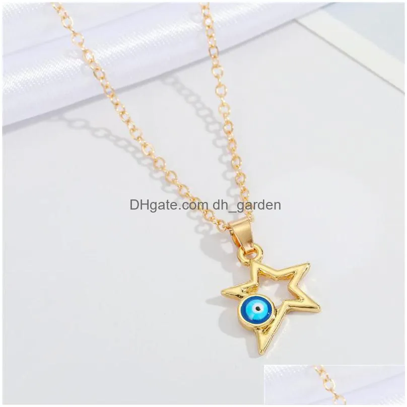 wholesale creative geometric cross hollow blue eyes clavicle chain necklace devils eye pendant necklaces