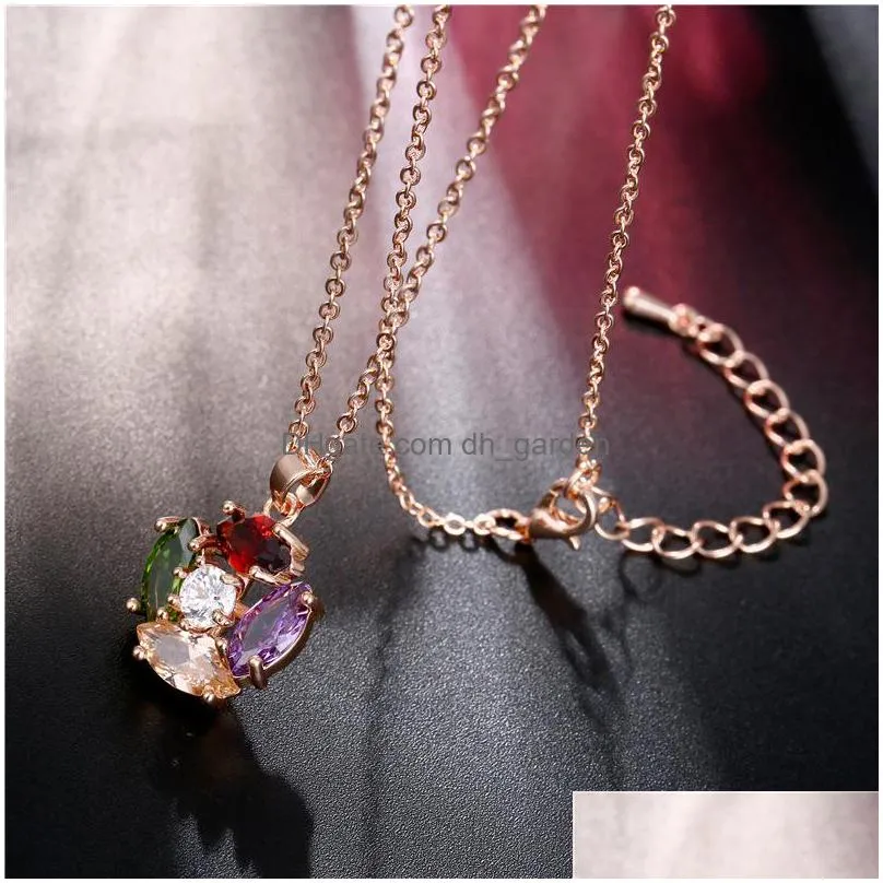 wholesale environmental protection copper plated kc gold necklace full diamond seven color zircon necklace shipping