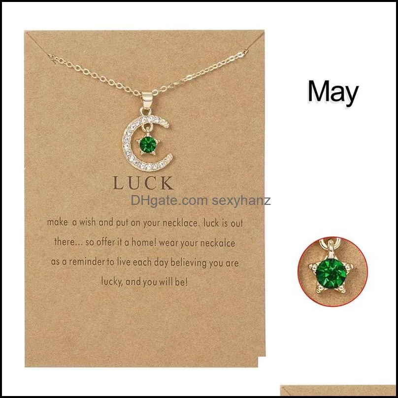 birthstone month moon star pendent necklaces 12 months luck necklace with paper card for couple women girls gift c3