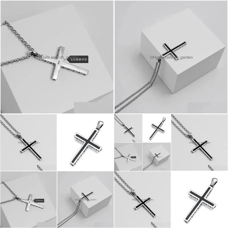 copper cross pendant mens and womens retro titanium steel chain cool necklace korean couple gift 60cm chain