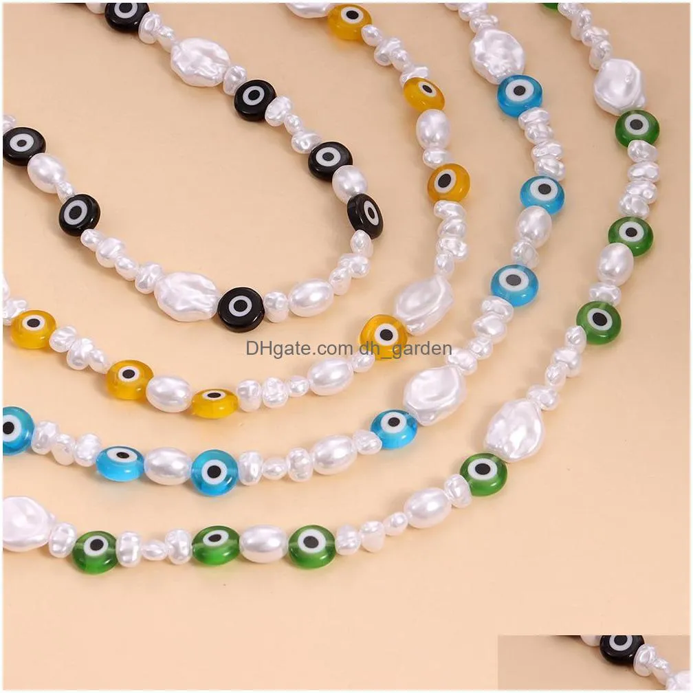 hot selling irregular pearls blue eye necklaces personalized trendy color devils eyes necklace