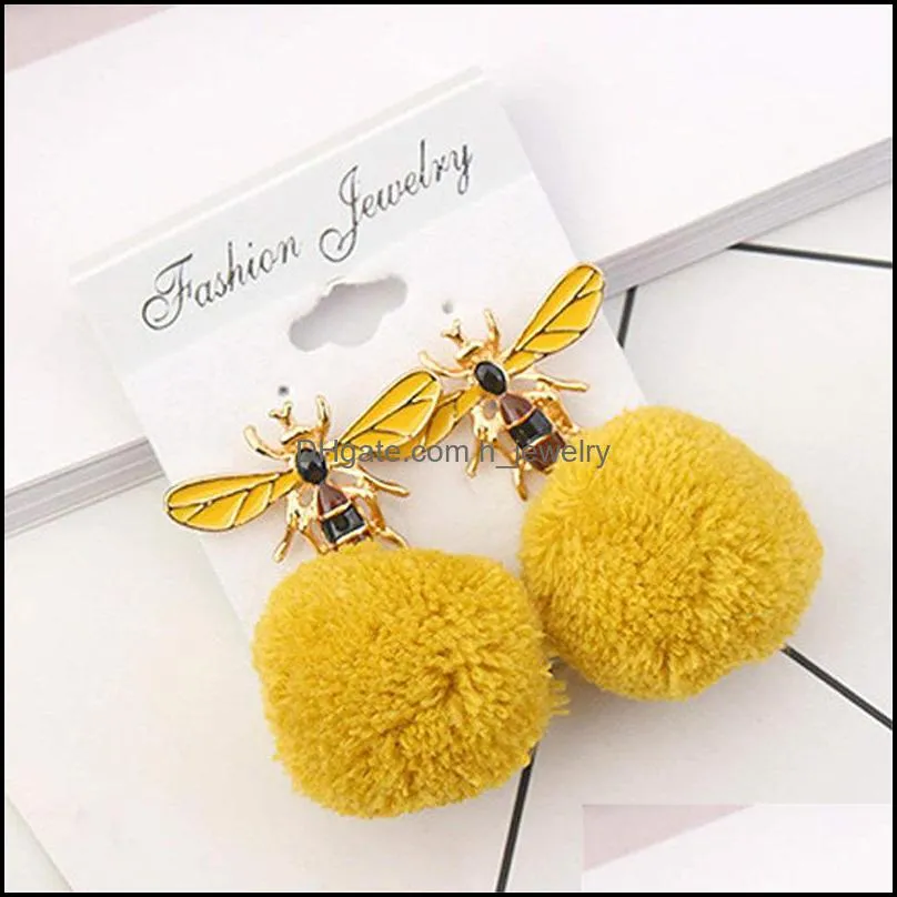  fashion south korean alloy yellow black white hair bulb ball bees stud earrings for women delicate and lovely personality lady