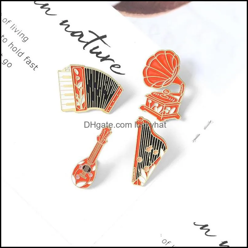 instrument enamel pin custom phonograph accordion harp banjo brooch shirt lapel bag oldschool badge jewelry gift 58c3