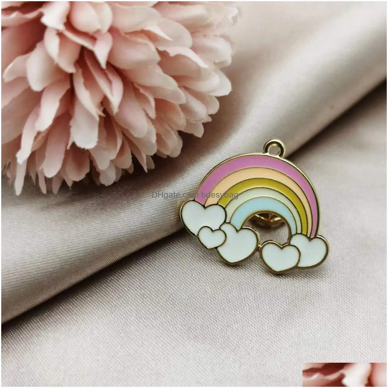 20pcs charms lovely rain the rabbit balloon rainbow cute pendants making diy handmade finding for keychain necklace oil dripping