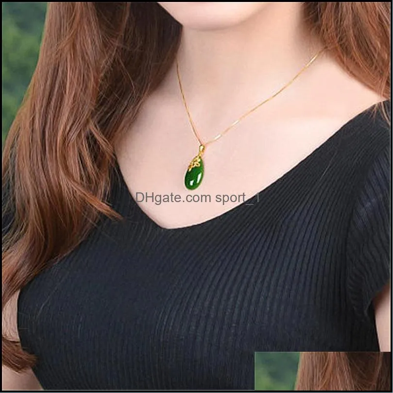 classical elegant blooming plum pendant gold inlaid jade necklace imitation hetian jade dropshaped chalcedony necklace jewelry