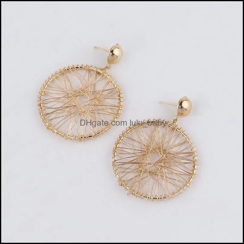 korean geometric round thread winding exaggerated pendant earrings for simple design gold hollow earrings jewelry