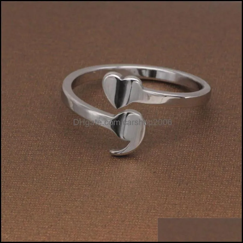 stainless steel finger rings 610 size heart semicolon opening adjustable ring for women men fashion unique design jewelry gift