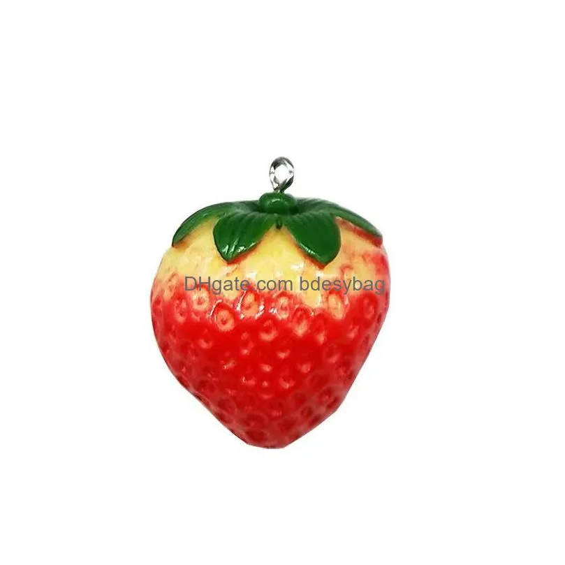 20pcs classics 3d resin strawberry charms pendants fruit floating creative keys diy jewelry making accessories handmade