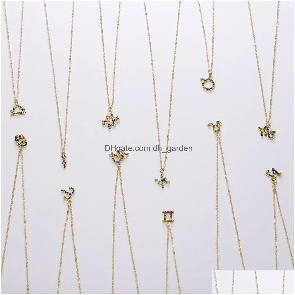 explosion color diamond symbol version 12 constellation necklace cardboard dogeared pendant collarbone chain wholesale