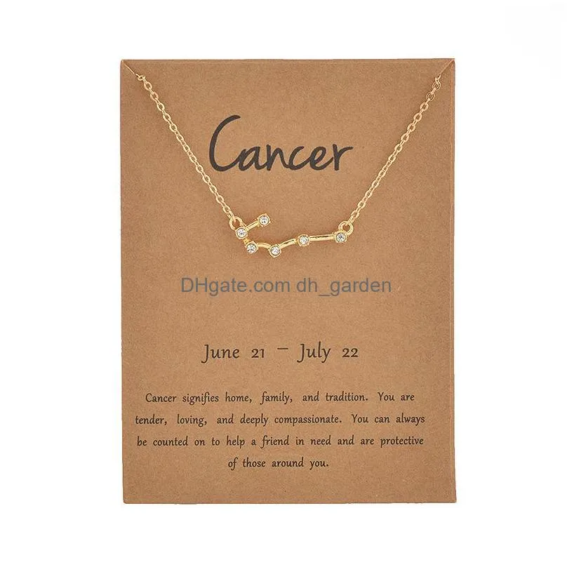 cr jewelry dogeared necklace gold star 12 constellation zircon with paper card pendant personality chain for women