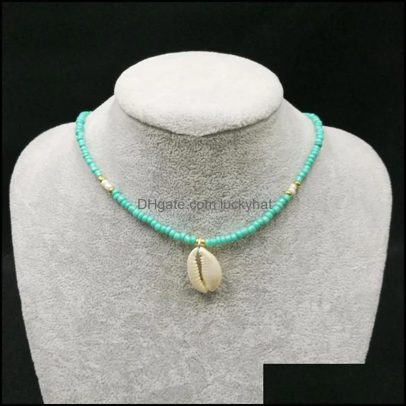 trendy bohemia nature stone shell pendant necklace jewelry beaded chain conch choker sexy simple necklace for women