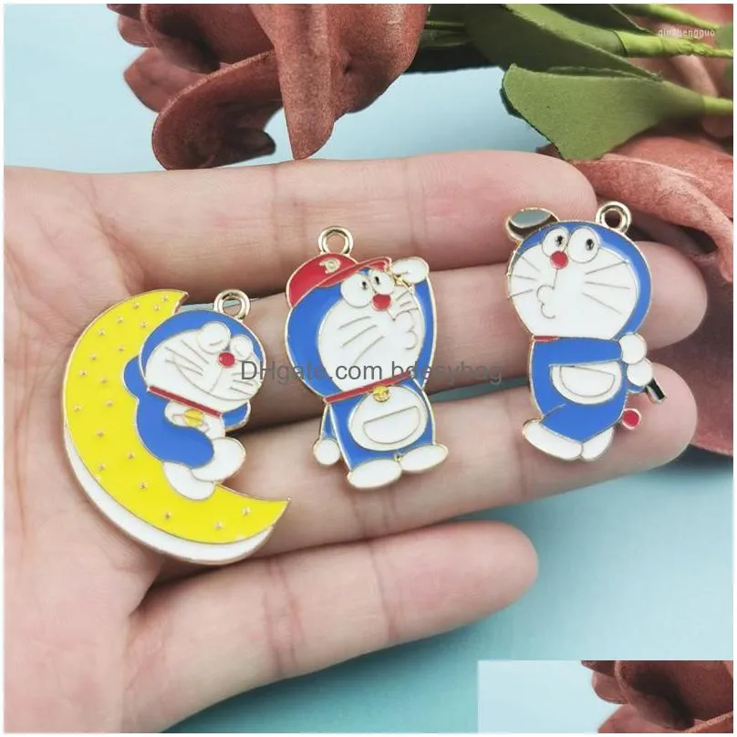 charms 10pcs japanese anime cartoon cat collection gold drip oil diy jewelry accessories pendant earrings key chain charm