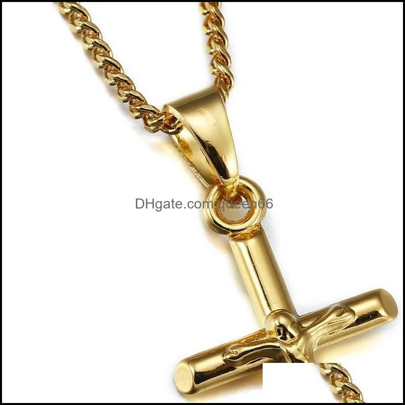 18k gold silver mens cross necklace charm jesus pendant necklaces fashion hip hop jewelry steel chain trendy for men