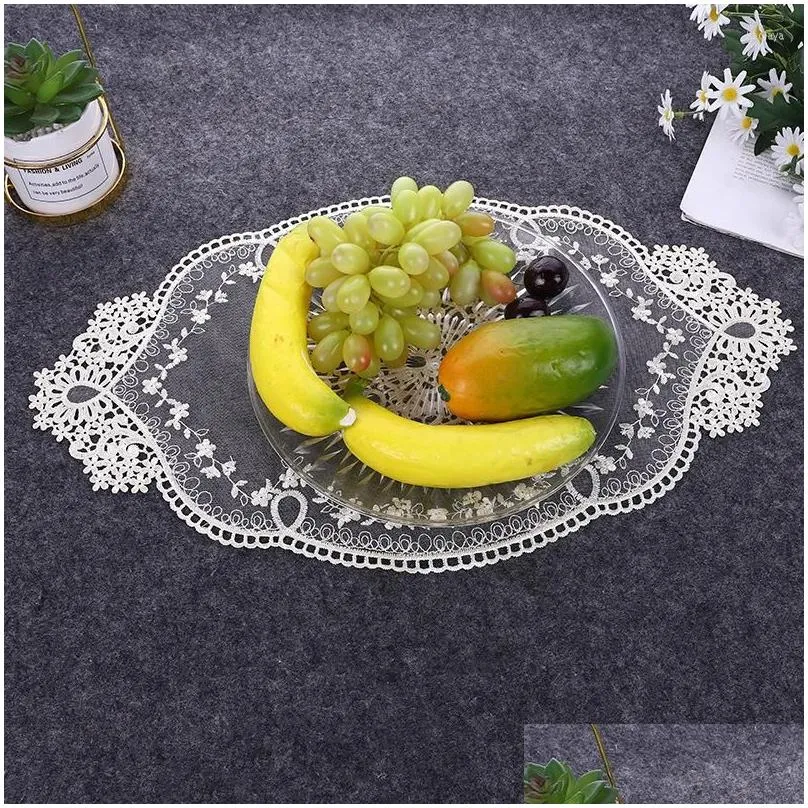 table mats european lace embroidery hollow oval placemat antiscald coffee bedroom restaurant food fruit pads wedding party decor