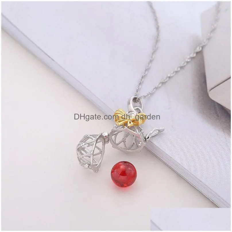 high quantity sterling silver cage pendants 925 women fashion high luster round natural pearl necklace locket accessories