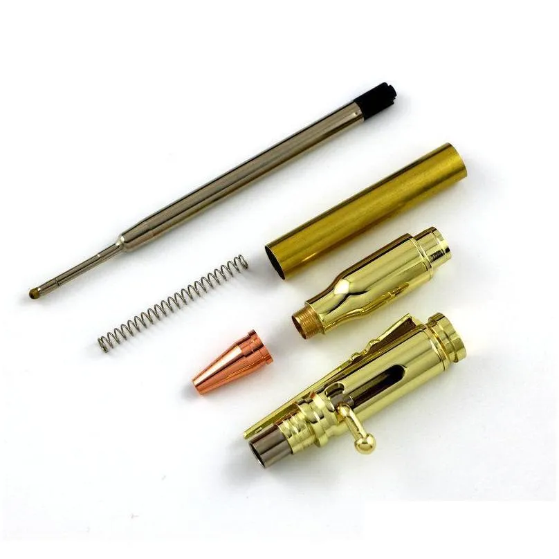 cool golden silver gun bolt clip handmade workshop wooden pen kits bullet selfassembly metal pen parts diy bolt action ballpoint