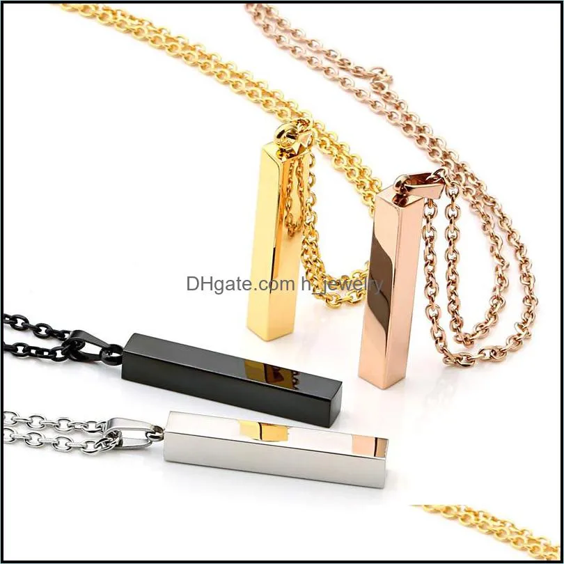 fashion stainless steel pendant necklace women men black gold silver solid blank bar charm for buyer own engraving personalized