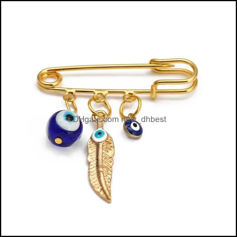 creative lucky eye blue turkish evil eyes brooches pin for women men dropping oil flower crown star hamsa hand charm fashion jewelry