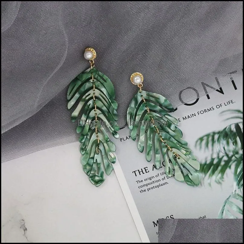 long dangle resin green leaves earrings party jewelry accessories handmade fashion geometric acrylic earrings for women