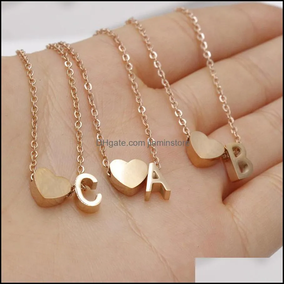 26 intial letter alphabet heart pendant necklace for women gold silver color az stainless steel necklace chain fashion jewelry gift