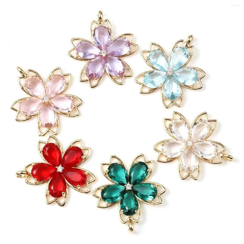 charms micro pave flower pendant for jewelry making luxurious cherry earrings diy clear rhinestone necklace