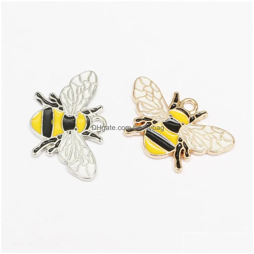 20pcs 2 color enamel bee drop oil charms animal pendant for diy bracelet jewelry making accessory crafts 26x17mm