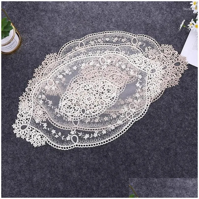 table mats european lace embroidery hollow oval placemat antiscald coffee bedroom restaurant food fruit pads wedding party decor