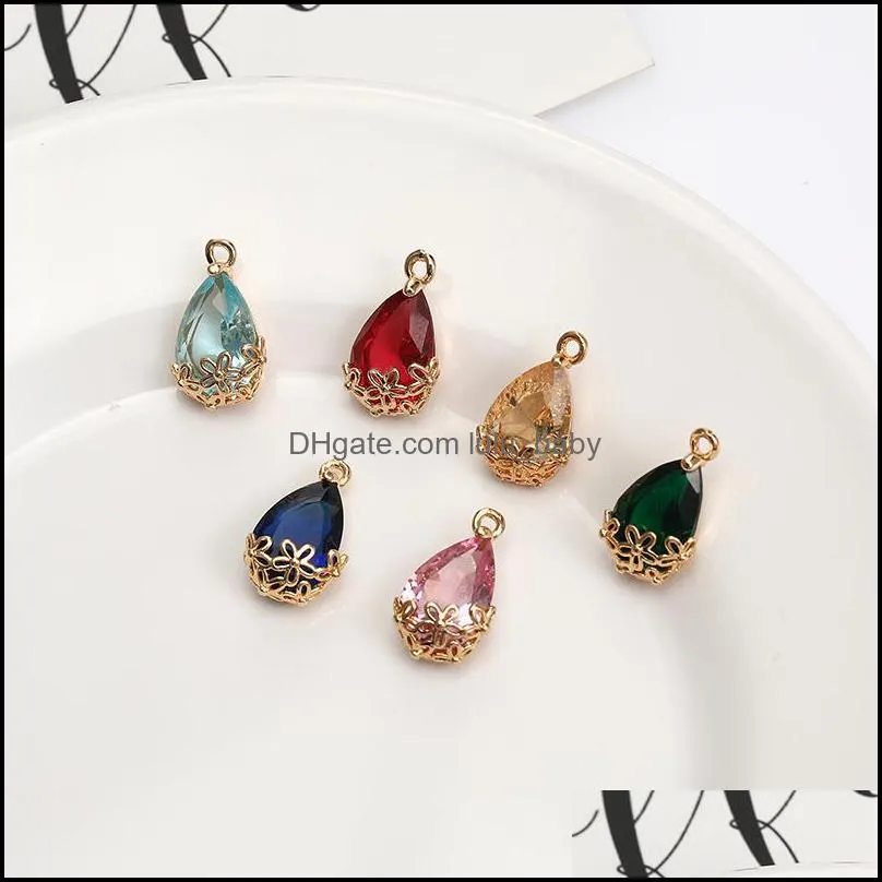 colorful k9 crystal glass waterdrop charms for necklace earring transparent with metal copper pendants diy jewelry