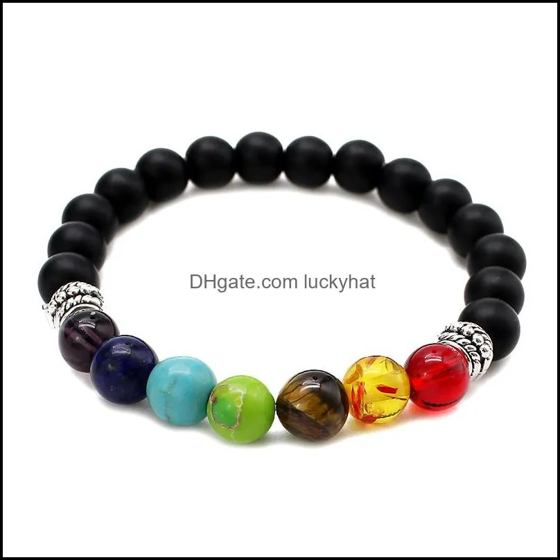 8mm round lava rock tiger eye beaded bracelets for women men healing 7 chakras natural stone elastic yoga buddha bracelet