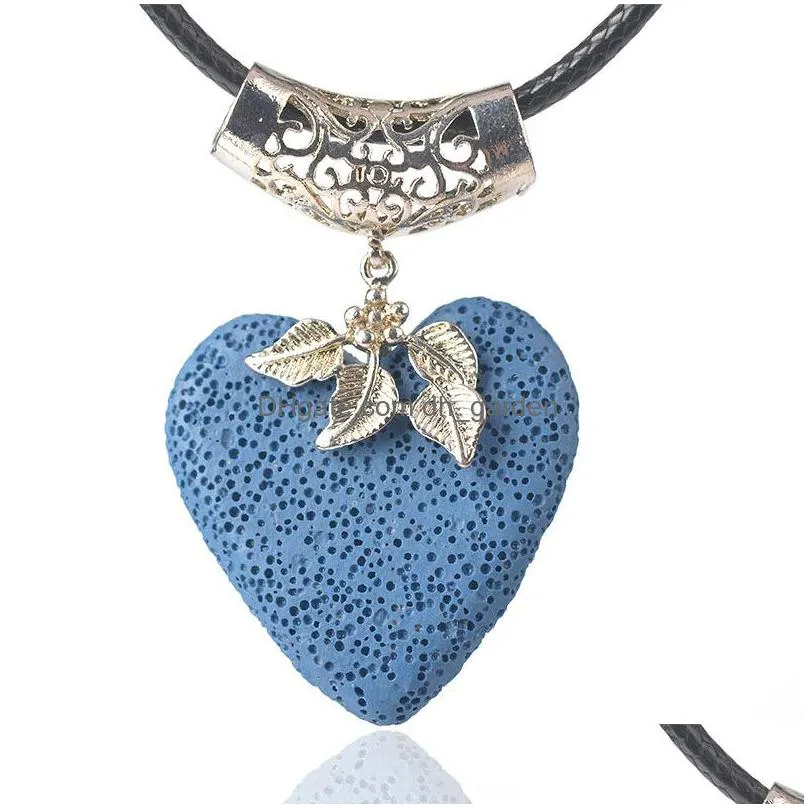 wholesale love heat shape lava stone multilayer necklace  oil diffuser volcanic rock pendant necklace women jewelry 