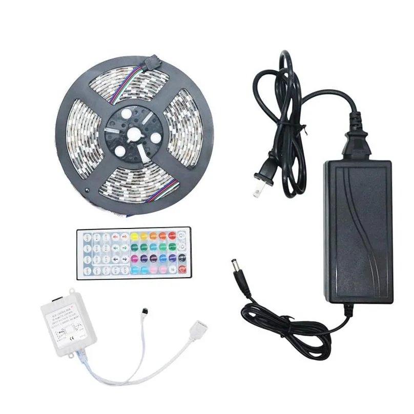 full rgb led strip kits smd 5050 60leds 5m 300leds waterproof rgb led strips with 44 key remote control add 12v 5a power supply