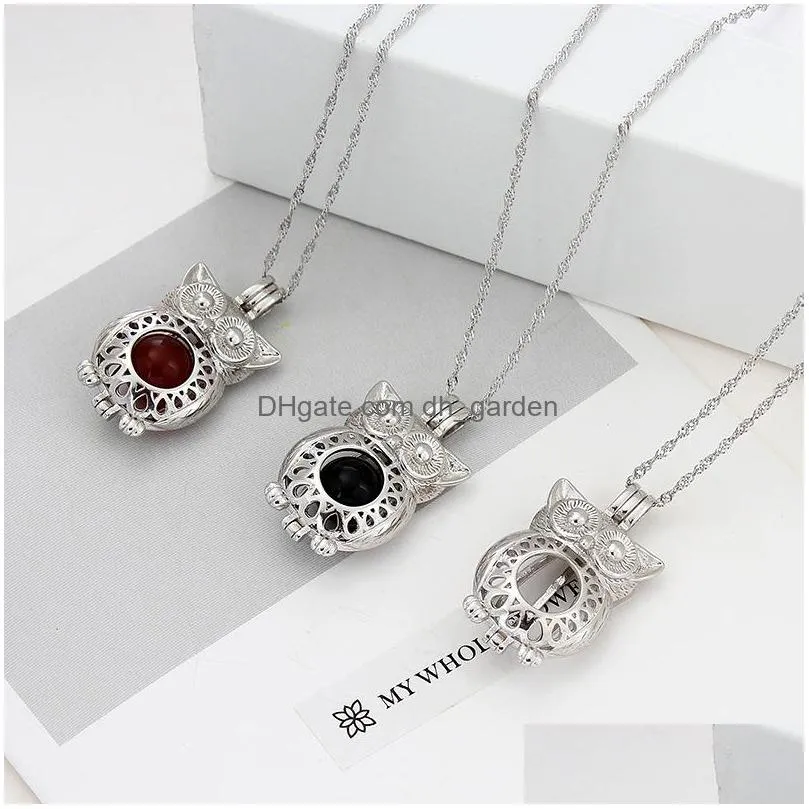 s925 sterling silver owl cage necklace female european and american style magic box pendant aromatherapy diffuser accessories