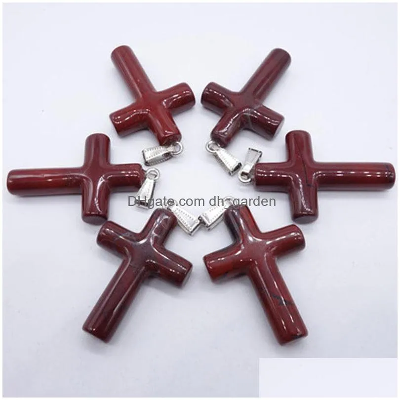natural jewelry natural stone agate round cross necklace pendant new mixed color necklace pendant accessories shipping