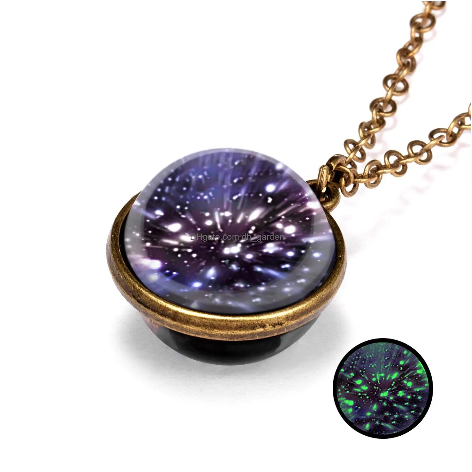 hot selling european and american personality galaxy nebula universe luminous doublesided retro pendant necklace manufacturer