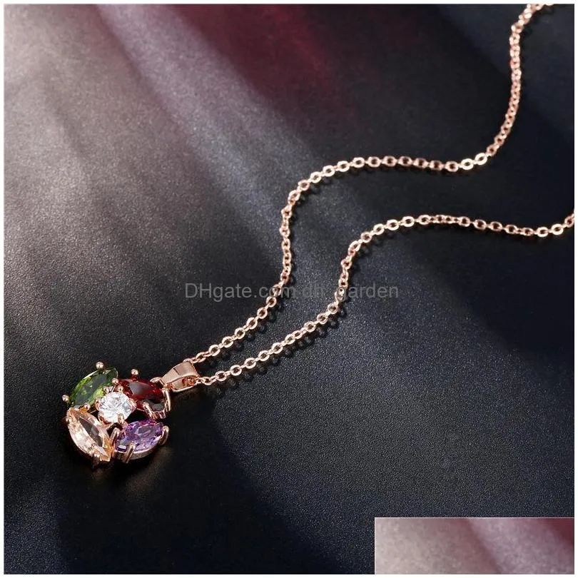 wholesale environmental protection copper plated kc gold necklace full diamond seven color zircon necklace shipping