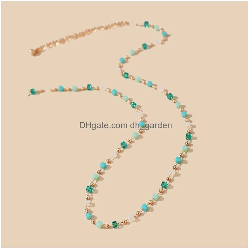 cr jewelry popular necklace jewelry bohemian style green beads versatile simple necklace neck chain clavicle chain